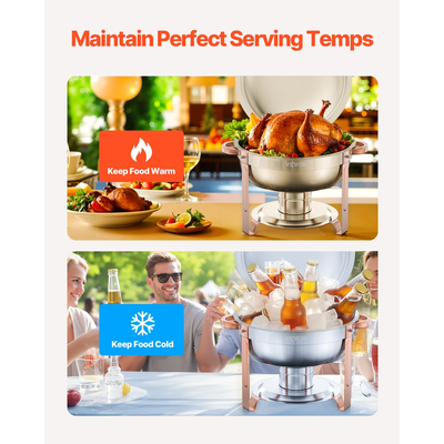 VEVOR 5 Qt 4 Συσκευασία Στρογγυλό σετ μπουφέ πιάτων πλήρους μεγέθους από ανοξείδωτο χάλυβα