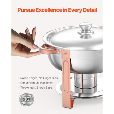 VEVOR 5 Qt 4 Συσκευασία Στρογγυλό σετ μπουφέ πιάτων πλήρους μεγέθους από ανοξείδωτο χάλυβα