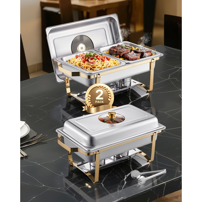 VEVOR 4 Qt 2 Pack Ορθογώνιο σετ μπουφέ πιάτων πλατό από ανοξείδωτο χάλυβα
