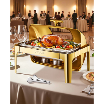VEVOR 9Qt Rectangle Roll Top Chafing Σετ πιάτων με πλήρους μεγέθους τηγάνι από ανοξείδωτο ατσάλι