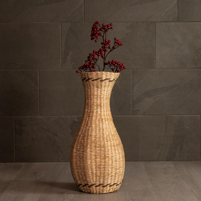 GloboStar® Artificial Garden MONACO 21235 Διακοσμητικό Πλεκτό Καλάθι - Κασπώ Γλάστρα - Flower Pot Μπεζ Φ29cm x Υ60cm