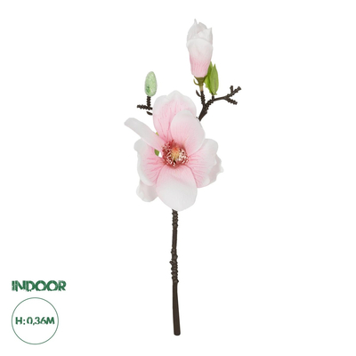 GloboStar® Artificial Garden WHITE PING MAGNOLIA BRANCH 21417 Τεχνητό Διακοσμητικό Κλαδί Λευκή Ροζ Μαγνόλια Y36cm