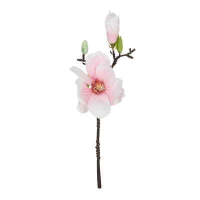 GloboStar® Artificial Garden WHITE PING MAGNOLIA BRANCH 21417 Τεχνητό Διακοσμητικό Κλαδί Λευκή Ροζ Μαγνόλια Y36cm