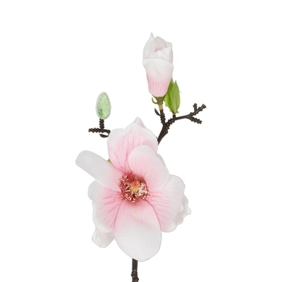 GloboStar® Artificial Garden WHITE PING MAGNOLIA BRANCH 21417 Τεχνητό Διακοσμητικό Κλαδί Λευκή Ροζ Μαγνόλια Y36cm