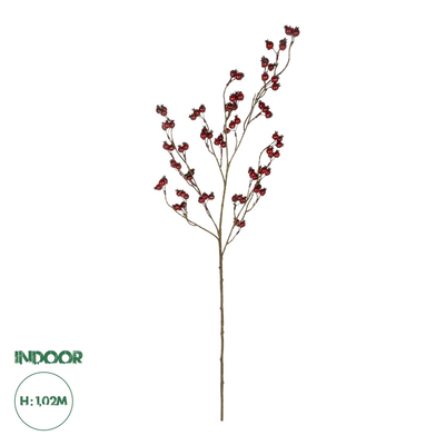 GloboStar® Artificial Garden RED HOLLY BERRIES FRUIT BRANCH 21428 Τεχνητό Διακοσμητικό Κλαδί Κόκκινο Γκί Y102cm