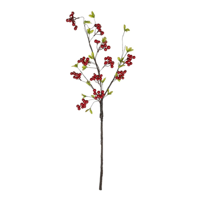GloboStar® Artificial Garden RED HOLLY BERRIES FRUIT BRANCH 21430 Τεχνητό Διακοσμητικό Κλαδί Κόκκινο Γκί Y90cm