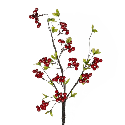 GloboStar® Artificial Garden RED HOLLY BERRIES FRUIT BRANCH 21430 Τεχνητό Διακοσμητικό Κλαδί Κόκκινο Γκί Y90cm