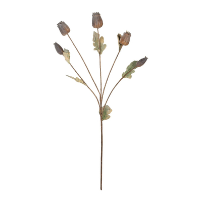 GloboStar® Artificial Garden POPPY FRUIT BRANCH 21432 Τεχνητό Διακοσμητικό Κλαδί Παπαρούνα Y62cm