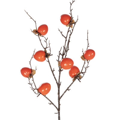 GloboStar® Artificial Garden ORANGE PERSIMMON FRUIT BRANCH 21438 Τεχνητό Διακοσμητικό Πορτοκαλί Κλαδί Λωτός Y83cm