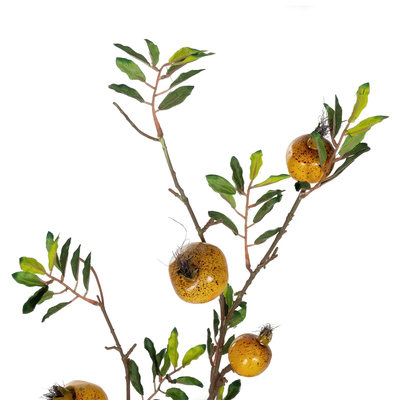 GloboStar® Artificial Garden YELLOW POMEGRANATE  FRUIT BRANCH 21445 Τεχνητό Διακοσμητικό Κίτρινη Κλαδί Ροδιά Y85cm