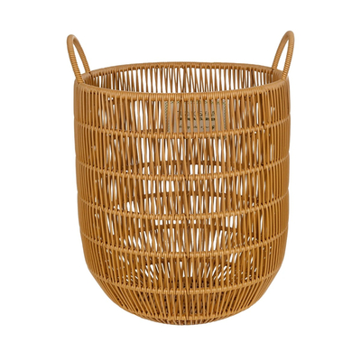 GloboStar® Artificial Garden OSAKA 21494 Διακοσμητικό Πλεκτό Καλάθι - Κασπώ Γλάστρα - Flower Pot Μπεζ Φ30cm x Υ41cm