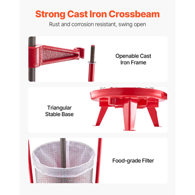 Εγχειρίδιο VEVOR Fruit Wine Press for Wine Making 3,69 Gal/14L από ανοξείδωτο χάλυβα