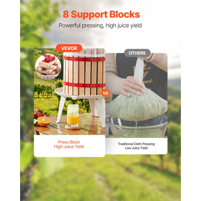 VEVOR Fruit Wine Press Manual Press for Wine Making 4,75 Gal/18L Wood Basket