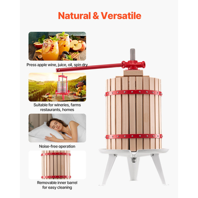 VEVOR Fruit Wine Press Manual Press for Wine Making 4,75 Gal/18L Wood Basket