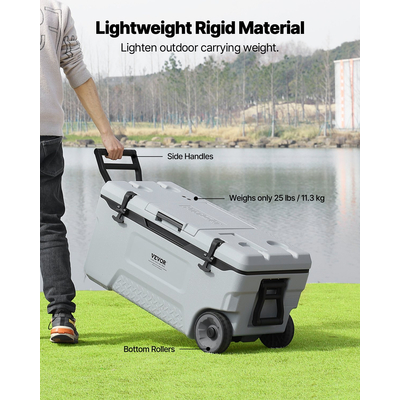 VEVOR Portable Cooler 74 QT Wheeled Cooler 120 Can Capacity with Cup Holder