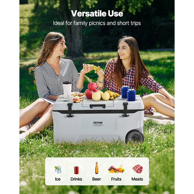 VEVOR Portable Cooler 74 QT Wheeled Cooler 120 Can Capacity with Cup Holder
