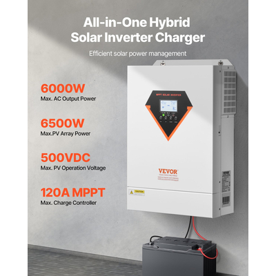VEVOR Hybrid Solar Inverter Charger 6000W 220/230V Ενσωματωμένος ελεγκτής MPPT 120A