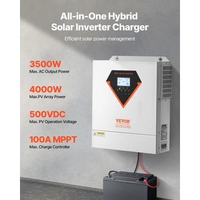 VEVOR Hybrid Solar Inverter Charger 3500W 220/230V Ενσωματωμένος ελεγκτής MPPT 100A