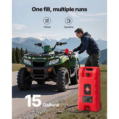 Φορητό ρεζερβουάρ καυσίμου VEVOR Fuel Caddy 15 γαλονιών με λειτουργίες βαρύτητας και χειροκίνητης αντλίας