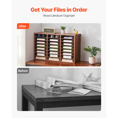 VEVOR Wooden Literature Organizer 24 Διαμερισμάτων Αφαιρούμενα Ράφια Σκούρο Καφέ