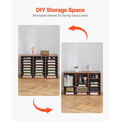VEVOR Wooden Literature Organizer 24 Διαμερισμάτων Αφαιρούμενα Ράφια Σκούρο Καφέ