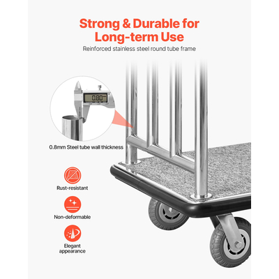 VEVOR Hotel Barggage Cart 750 LBS Truck Platform με αφαιρούμενο μπροστινό πλαίσιο