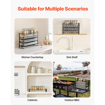 VEVOR Spice Rack Organizer για ντουλάπι σετ αποθήκευσης καρυκευμάτων Επιτοίχια συσκευασία 4