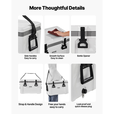 VEVOR Portable Cooler 26 QT Insulated Cooler 38 Can Capacity with Handles Strap