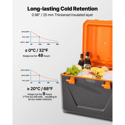 VEVOR Portable Cooler 63 QT Insulated Cooler 90 Can Capacity with Cup Holder