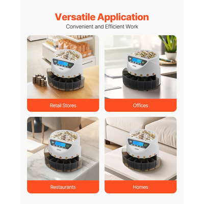 VEVOR EURO Διαλογής νομισμάτων με μεγάλη οθόνη LCD Κρατήστε έως και 1500 νομίσματα 5 σωλήνες νομισμάτων