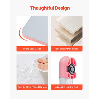 VEVOR Παιδική καρέκλα και γραφείο με ράφι και συρτάρι ρυθμιζόμενο ύψος ροζ