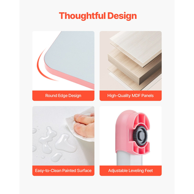 VEVOR Παιδική καρέκλα και γραφείο με ράφι και συρτάρι ρυθμιζόμενο ύψος ροζ