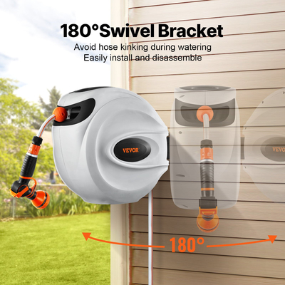 Πτυσσόμενο καρούλι εύκαμπτου σωλήνα κήπου VEVOR 1/2 ίντσας x 98,43 πόδια Επιτοίχιο καρούλι σωλήνα