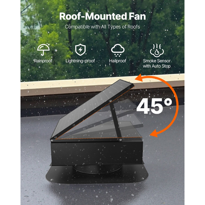 VEVOR Solar Roof Attic Exhaust Fan 35W with Smart Thermostat Brushless Motor