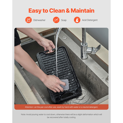 VEVOR 14x8.5 σε αναστρέψιμη σχάρα ψησταριάς προ-ωριμασμένο μπάρμπεκιου μαντεμένιο τηγάνι