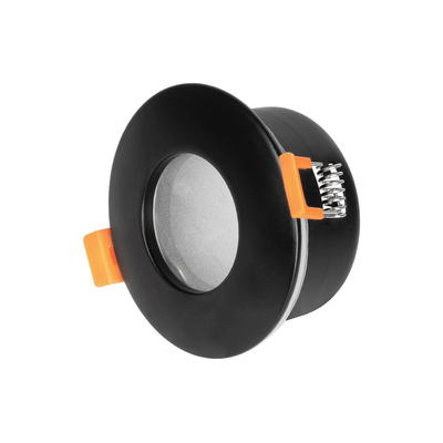 GloboStar® 60888 GASPAR Χωνευτό Στρόγγυλο Σποτ Οροφής για Λάμπα MR16/GU10 IP65 - Αλουμίνιο & Γυαλί - Φ8.5 x Υ4.2cm - Μαύρο & Διάφανο - 5 Χρόνια Εγγύηση