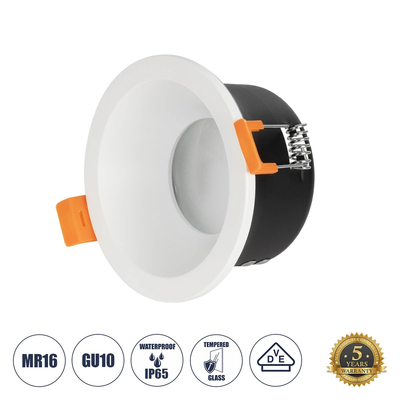 GloboStar® 60892 GASPAR Χωνευτό Στρόγγυλο Σποτ Οροφής για Λάμπα MR16/GU10 IP65 - Αλουμίνιο & Γυαλί - Φ8.5 x Υ4.4cm - Λευκό & Διάφανο - 5 Χρόνια Εγγύηση
