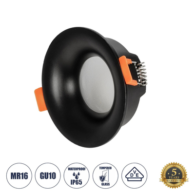 GloboStar® 60893 GASPAR Χωνευτό Στρόγγυλο Σποτ Οροφής για Λάμπα MR16/GU10 IP65 - Αλουμίνιο & Γυαλί - Φ8.5 x Υ3.5cm - Μαύρο & Διάφανο - 5 Χρόνια Εγγύηση