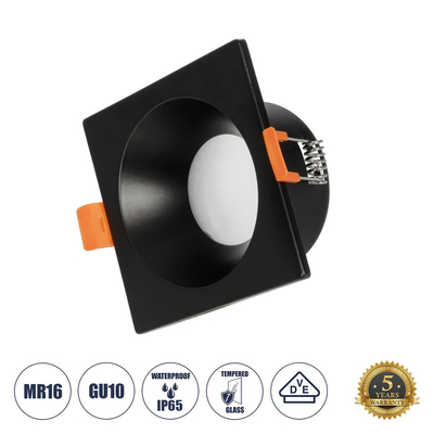 GloboStar® 60895 GASPAR Χωνευτό Τετράγωνο Σποτ Οροφής για Λάμπα MR16/GU10 IP65 - Αλουμίνιο & Γυαλί - Φ8.5 x Υ4.4cm - Μαύρο & Διάφανο - 5 Χρόνια Εγγύηση