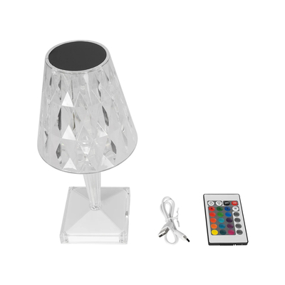 GloboStar® CRYSTAL 62042 Επαναφορτιζόμενο Επιτραπέζιο Φωτιστικό Πορτατίφ LED 1W 100lm 360° DC 5V IP44 RGBW Dimmable με Φορτιστή και Ασύρματο Χειριστήριο IR Διάφανο Πλαστικό - Μ11.5 x Π11.5 x Υ25.5cm - 3 Χρόνια Εγγύηση