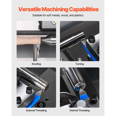 VEVOR Μεταλλικός Τόρνος 8 x 16 σε 550W Μηχάνημα Τόρνου Πάγκου 0-2500RPM Μεταβλητή ταχύτητα