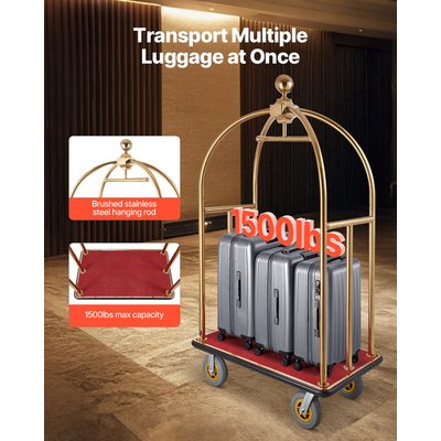 VEVOR Hotel Luggage Cart 1500 LBS Stainless Steel Bellman&#039;s Cart Curved Uprights