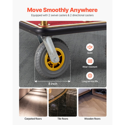 VEVOR Hotel Luggage Cart 1500 LBS Stainless Steel Bellman&#039;s Cart Curved Uprights