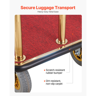 VEVOR Hotel Luggage Cart 1500 LBS Stainless Steel Bellman&#039;s Cart Curved Uprights