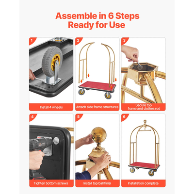 VEVOR Hotel Luggage Cart 1500 LBS Stainless Steel Bellman&#039;s Cart Curved Uprights