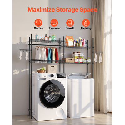VEVOR Πάνω από πλυντήριο και στεγνωτήριο ράφι αποθήκευσης δύο σειρών 4 επιπέδων ράφι πλυντηρίου μαύρο