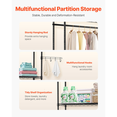 VEVOR Πάνω από πλυντήριο και στεγνωτήριο ράφι αποθήκευσης δύο σειρών 4 επιπέδων ράφι πλυντηρίου μαύρο