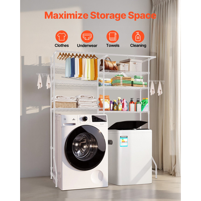 VEVOR Πάνω από πλυντήριο και στεγνωτήριο ράφι αποθήκευσης δύο σειρών 6 επιπέδων πλυντήριο ρούχων Λευκό