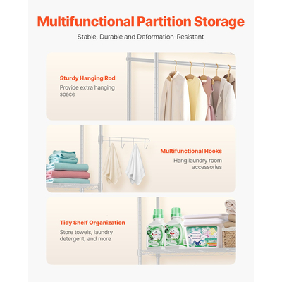 VEVOR Πάνω από πλυντήριο και στεγνωτήριο ράφι αποθήκευσης δύο σειρών 6 επιπέδων πλυντήριο ρούχων Λευκό