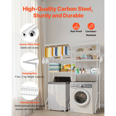 VEVOR Πάνω από πλυντήριο και στεγνωτήριο ράφι αποθήκευσης δύο σειρών 6 επιπέδων πλυντήριο ρούχων Λευκό